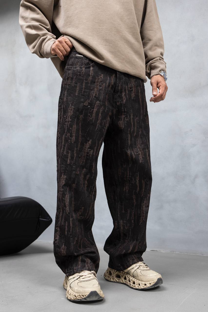 ג׳ינס רחב פסים בצבע חום