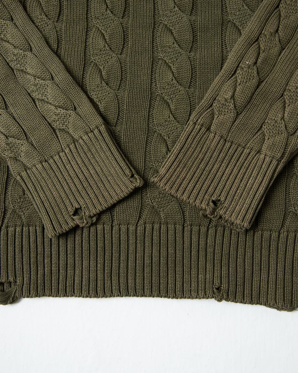 סריג צמות ירוק זית משופשף