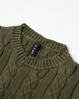 סריג צמות ירוק זית משופשף