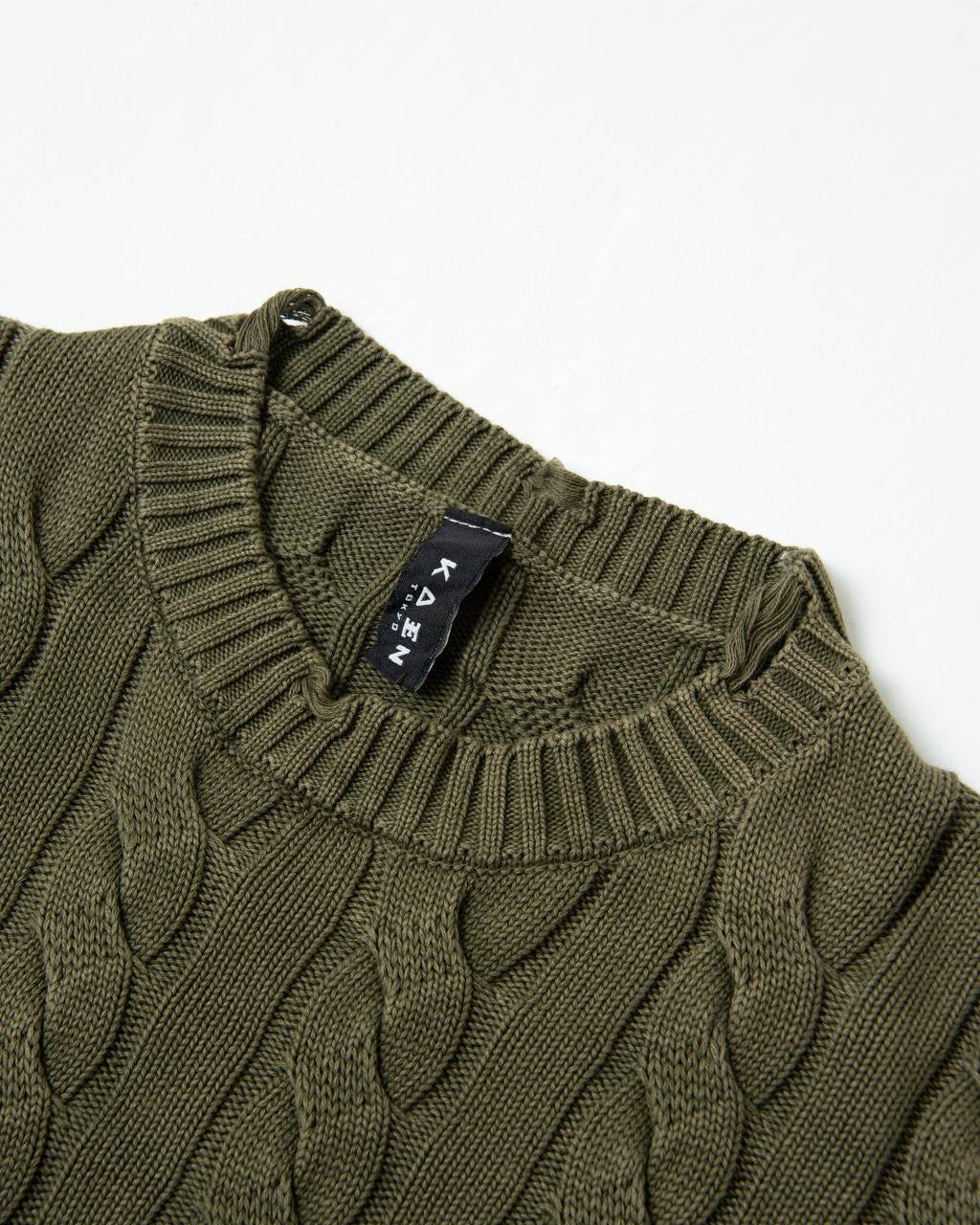 סריג צמות ירוק זית משופשף